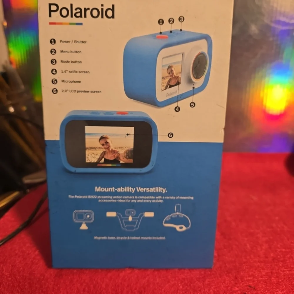 033026 Polaroid ID922 Blue Streaming Cam Digital Action Waterproof Camera 4K Wif